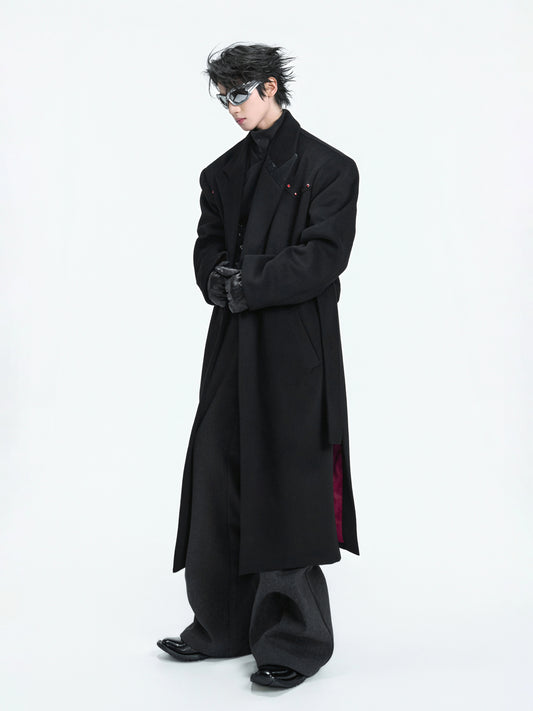 Shoulder-Pad Wool Long Coat WN22595