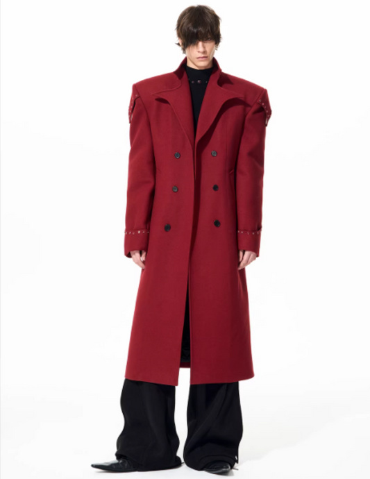 Studs Design Double-Breasted Lapel Coat WN22687