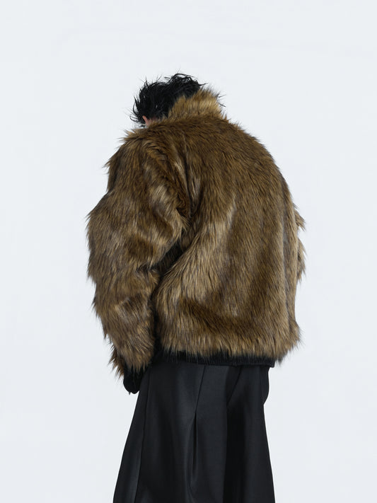 Fake Fur Collar Fleece Lining Pearl Beads Knit Cardigan WN22591