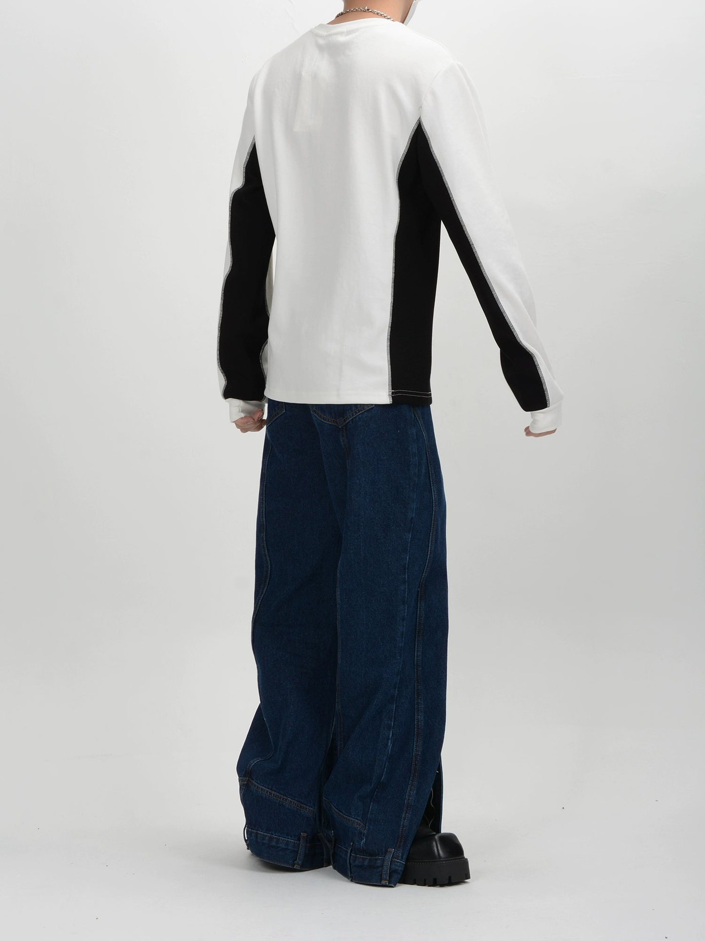 Contrast Color Round Neck Long Sleeve T-Shirt WN4407