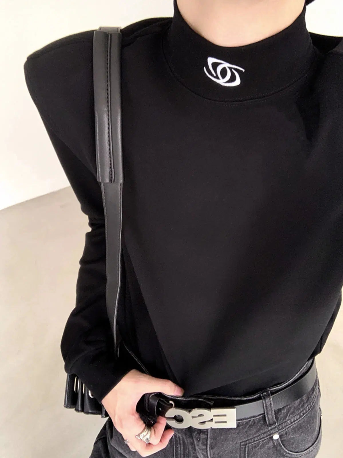 High-neck Shoulder-pad Long-sleeve T-shirt WN2684