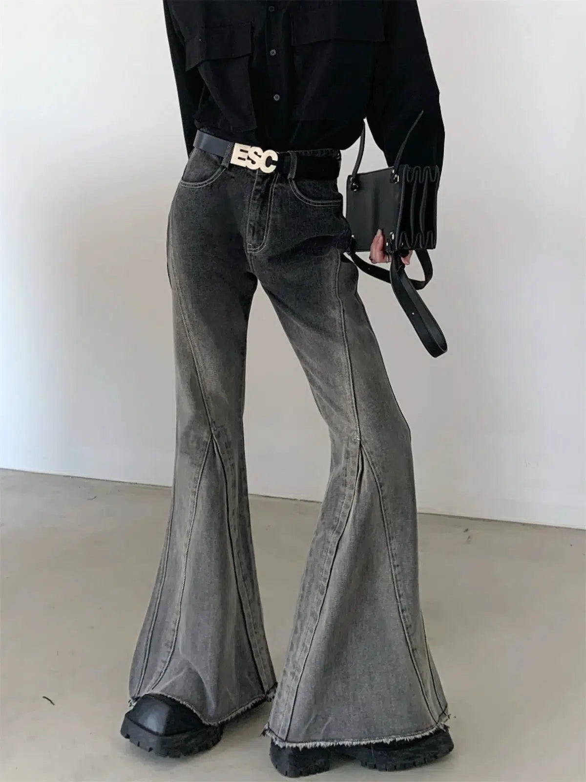 Flared Jeans Für Mädchen | High Waist Schlagjeans Mit Weitem Bein | Baggy Denim Hose | Stretch Kinderjeans | Teenager Fashion