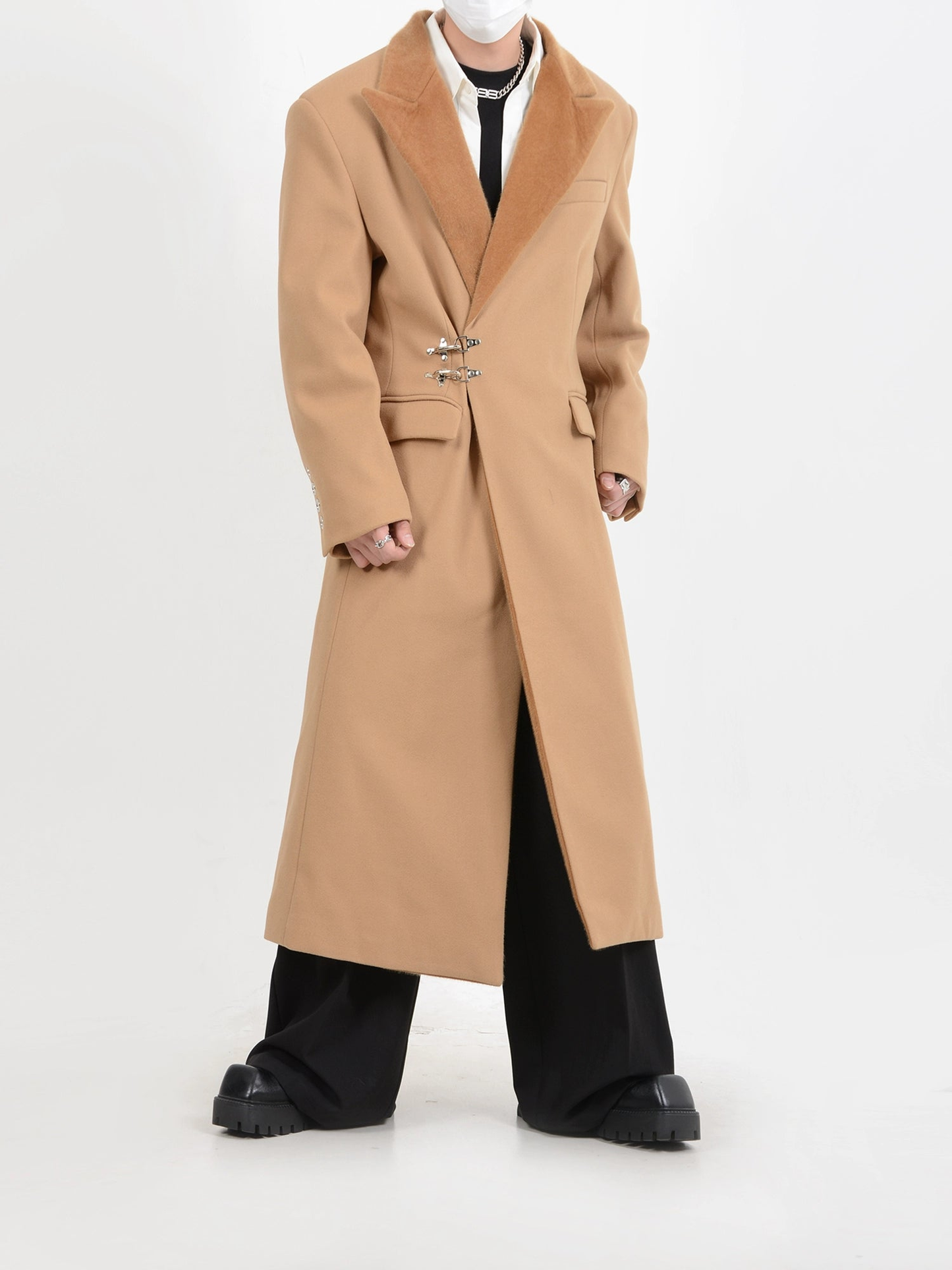 Metal Buckle Design Waist Shape Coat WN4405