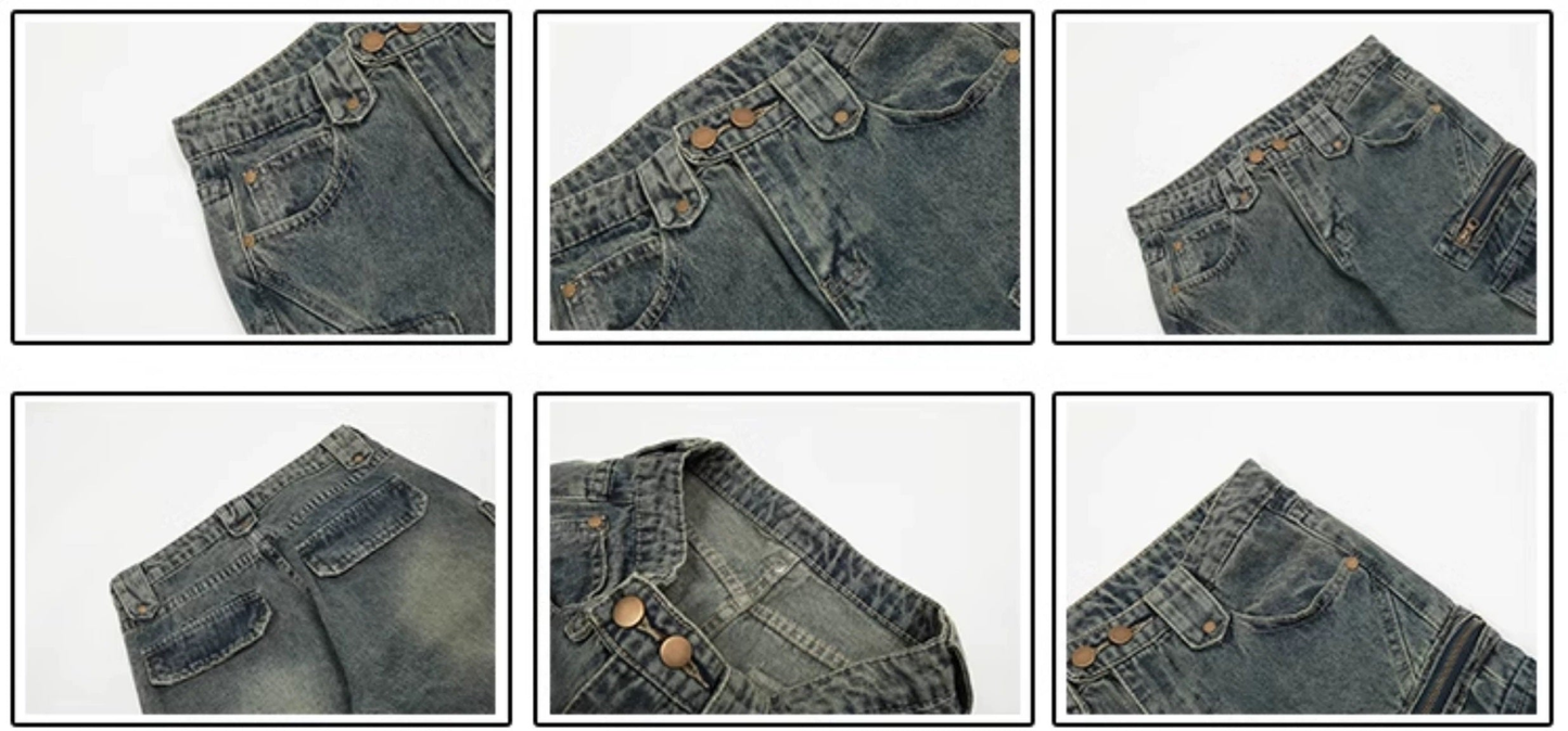 Multi-pocket Flared Denim Jeans WN3220