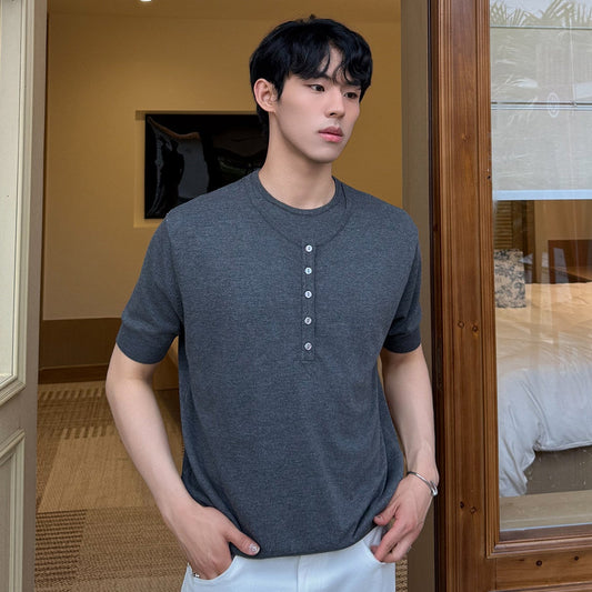 Fake Two Pieces Crew Neck Knit Short Sleeve Shirt WN24956