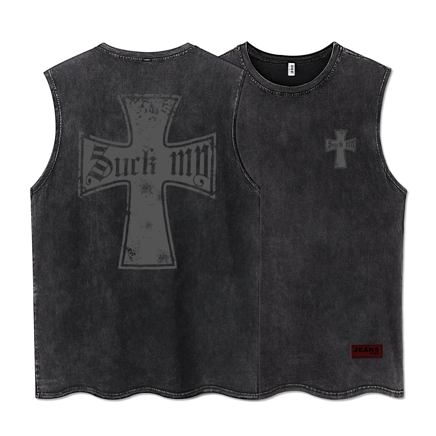 Oversize Cross Print Washed Tank Top WN16510