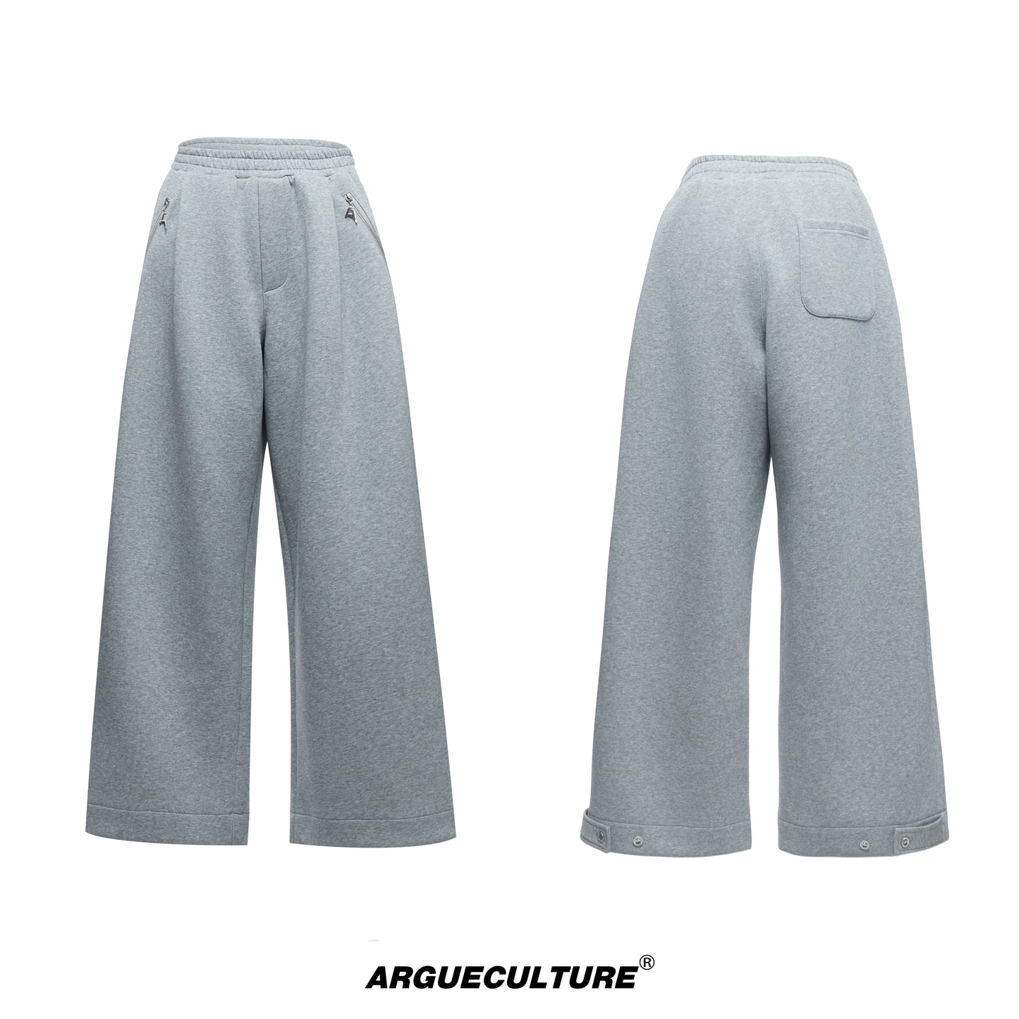 Fake Layered Zipper Design Sweatshirt & Wide Leg Sweatpants Setup WN20542