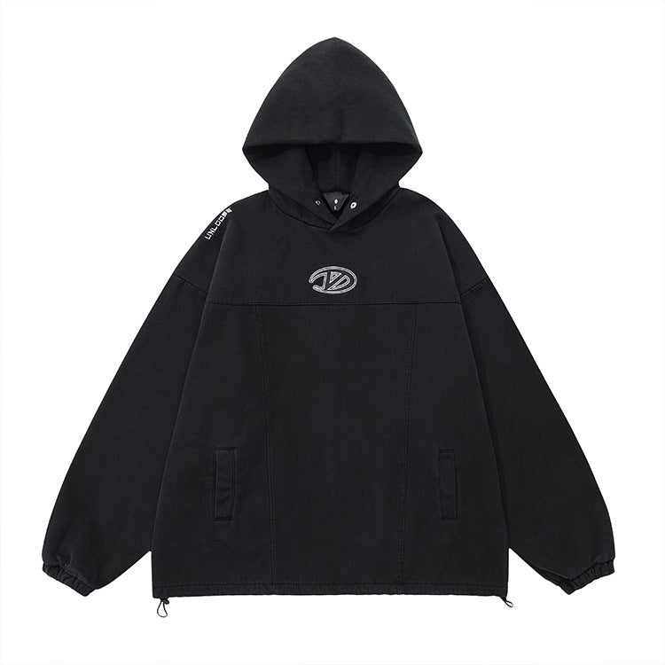 Washed Fleece Embroidery Oversize Pullover Hoodie WN12613