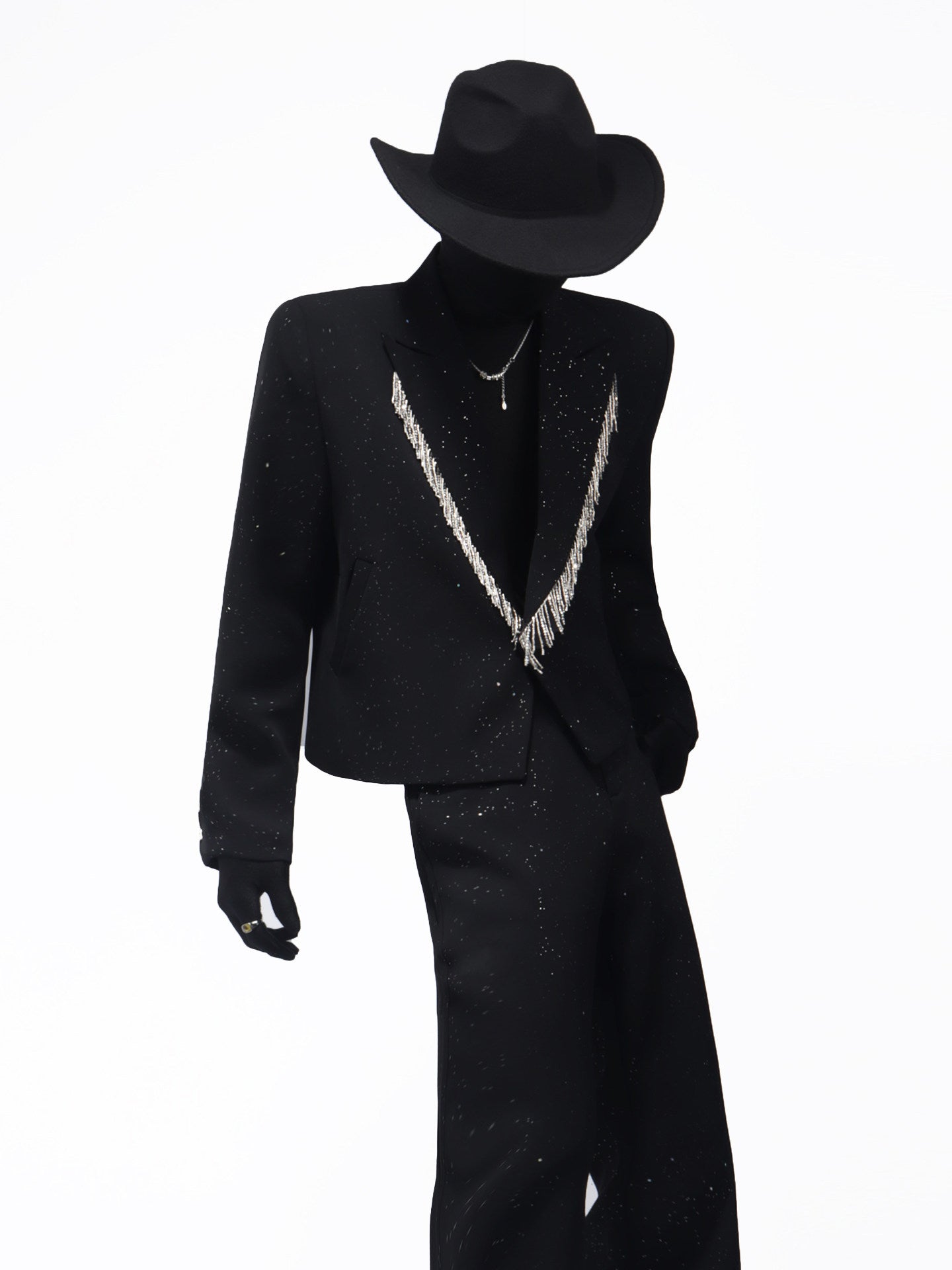Fringe Studs Tailored Jacket & Flare Trousers Setup WN23700