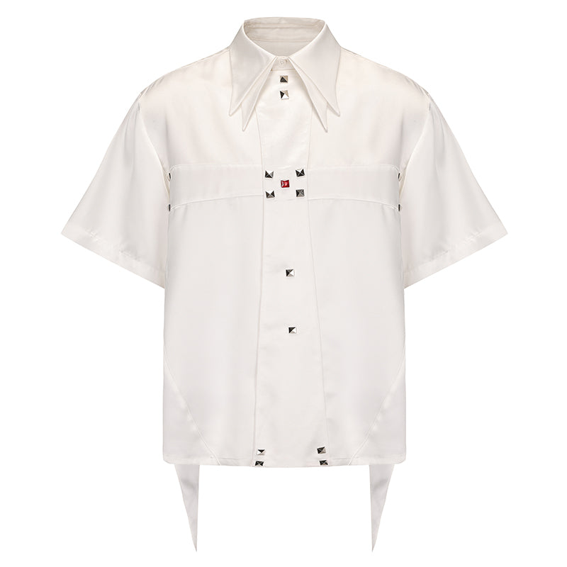 Cross Satin Design Studs Short Sleeve Shirt WN15866