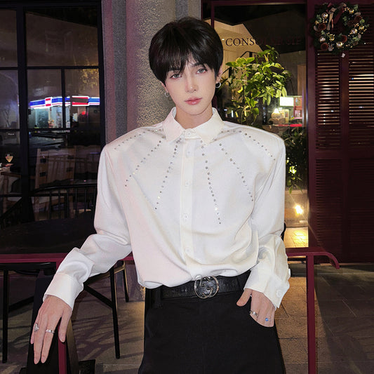 Rhinestone Oversize Long Sleeve Shirt WN25154