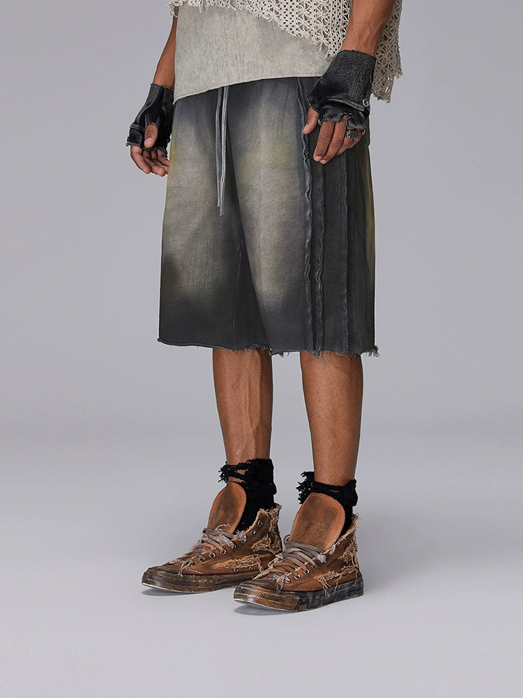 Inside-Out Patchwork Dirty Wash Knit Half Pants WN17955