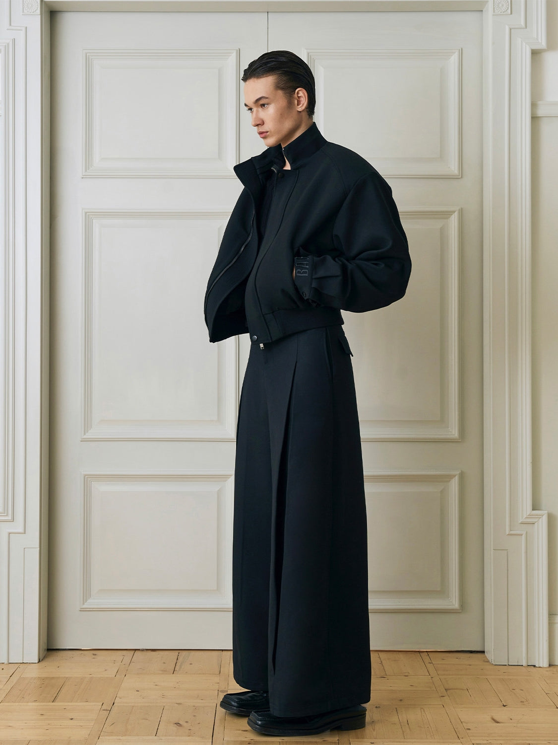 Shoulder-Pad Double Zipper Jacket & Tuck-in Trousers Setup WN15189