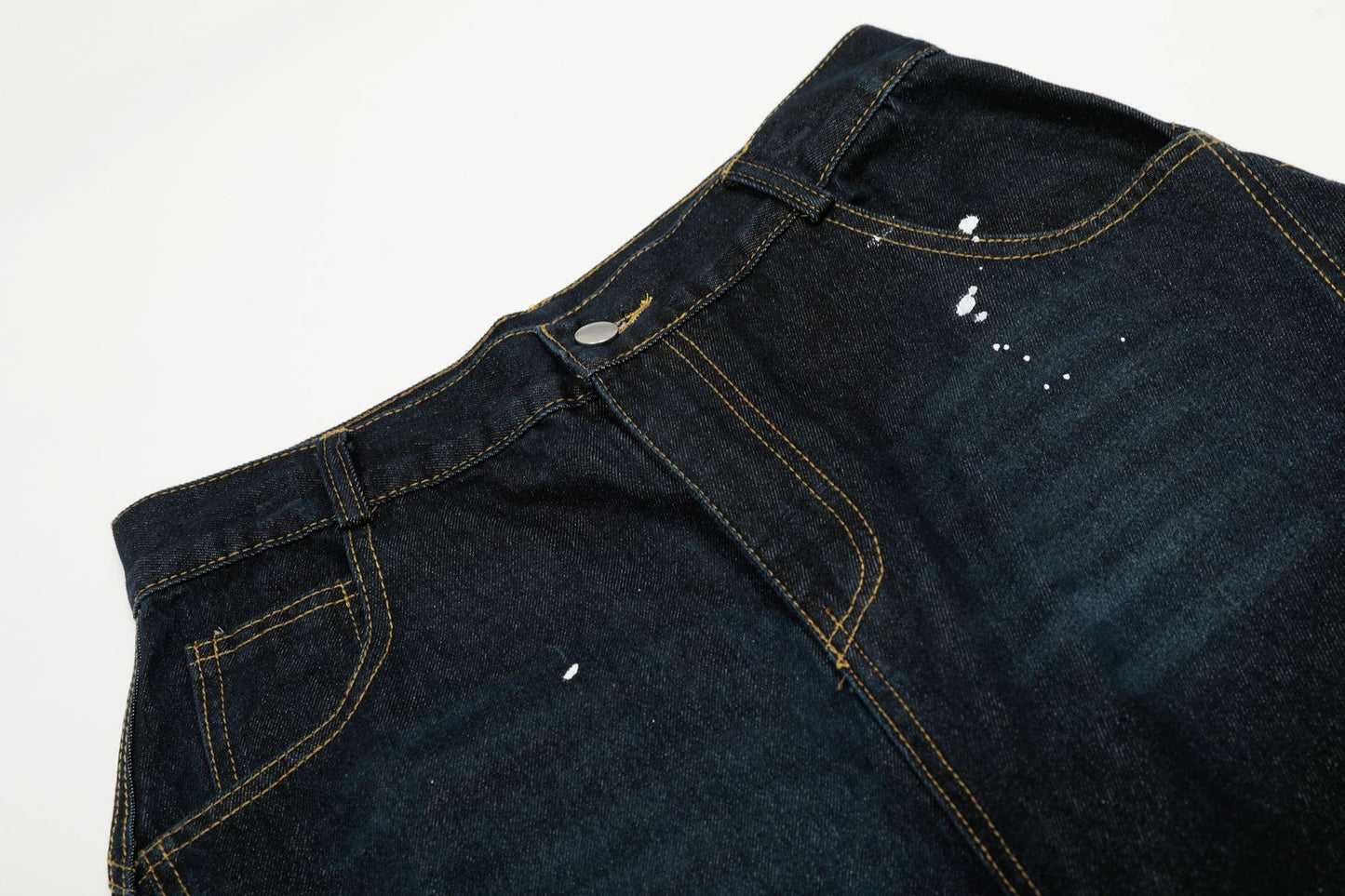 Ink Print Washed Wide Leg Curved Denim Jeans WN23030