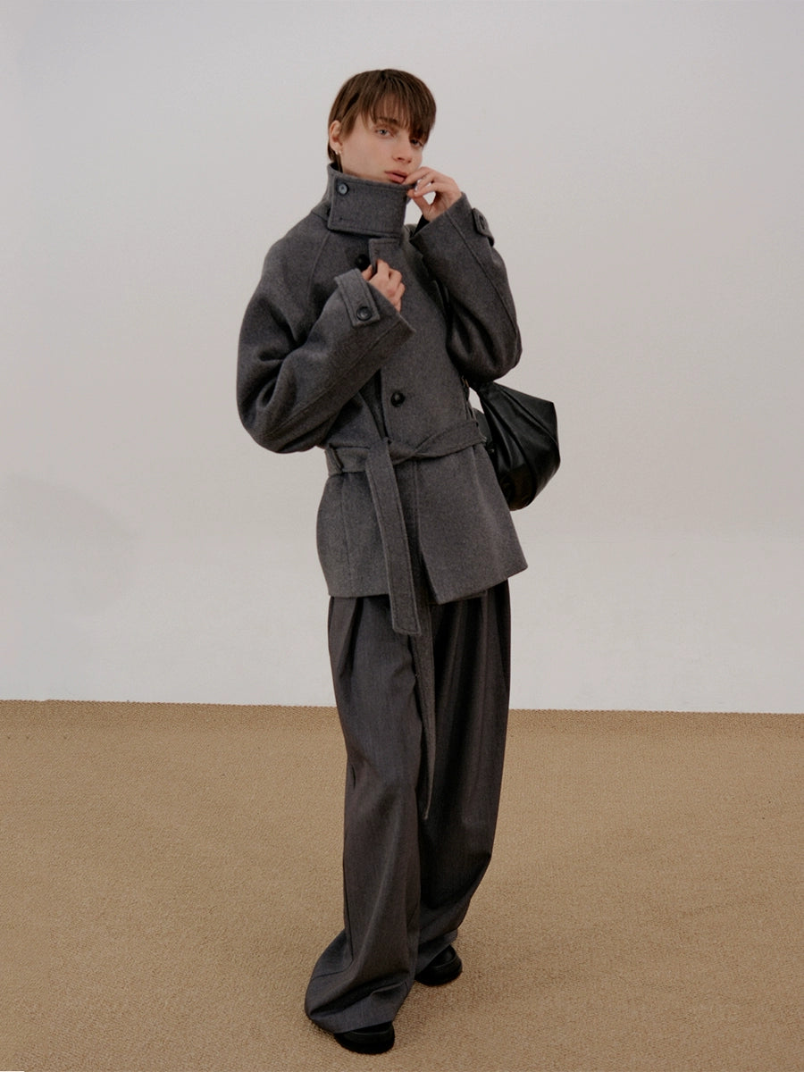 Wool Belted High-Neck Short Coat WN21501