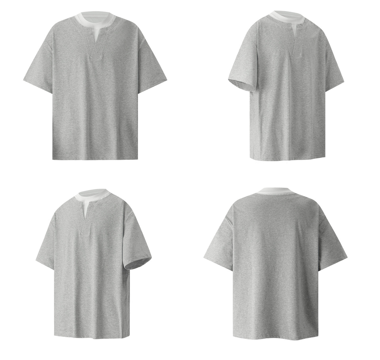 Double-Collar Fake Layered Short Sleeve T-Shirt WN26319