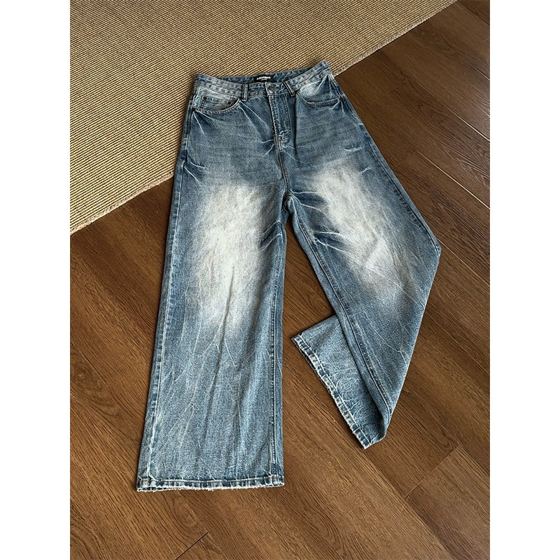 Washed Wide-Leg Straight Denim Jeans WN16752