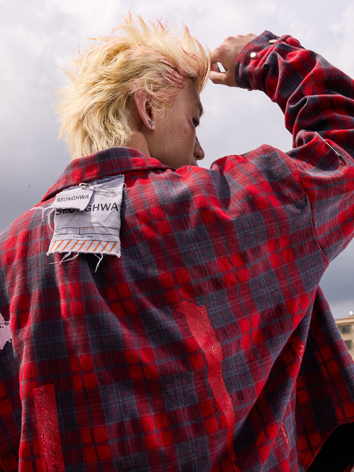 Plaid Star Print Oversize Long Sleeve Shirt WN27099