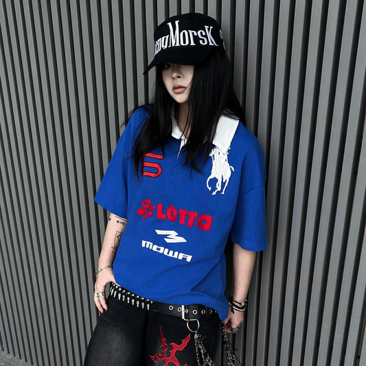 Angel Horse Embroidery Short Sleeve Polo T-Shirt WN24211