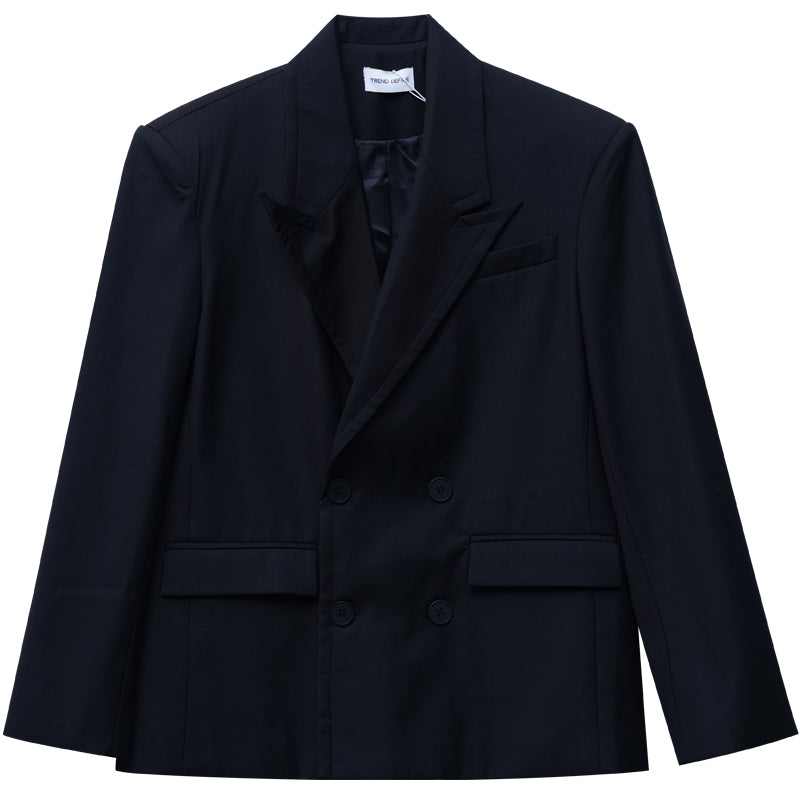 Double-Breasted Tailored Jacket & High-Waist Wide Leg Trousers Setup WN15458