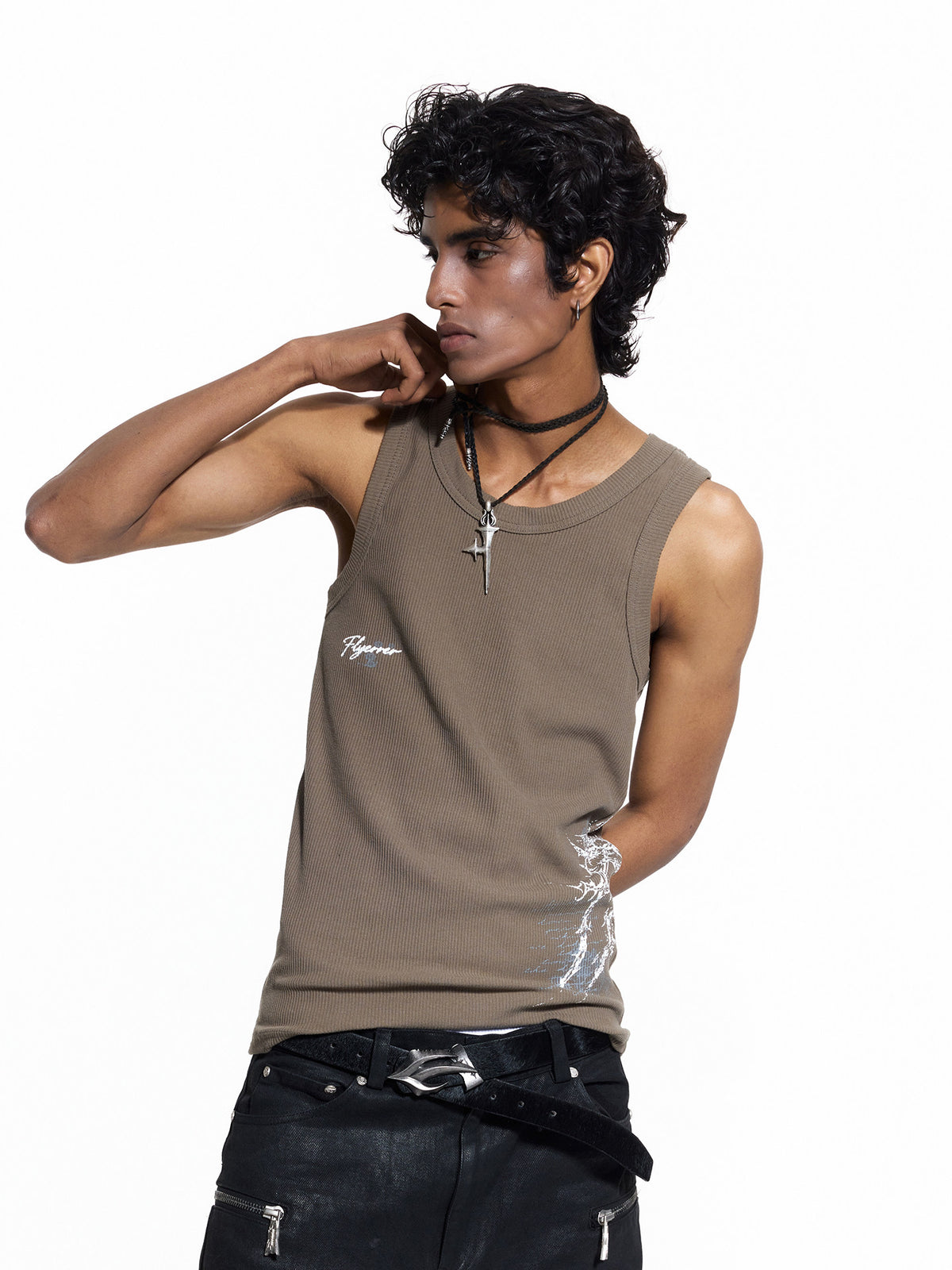 Print Ribbed Damage Tank Top WN27438