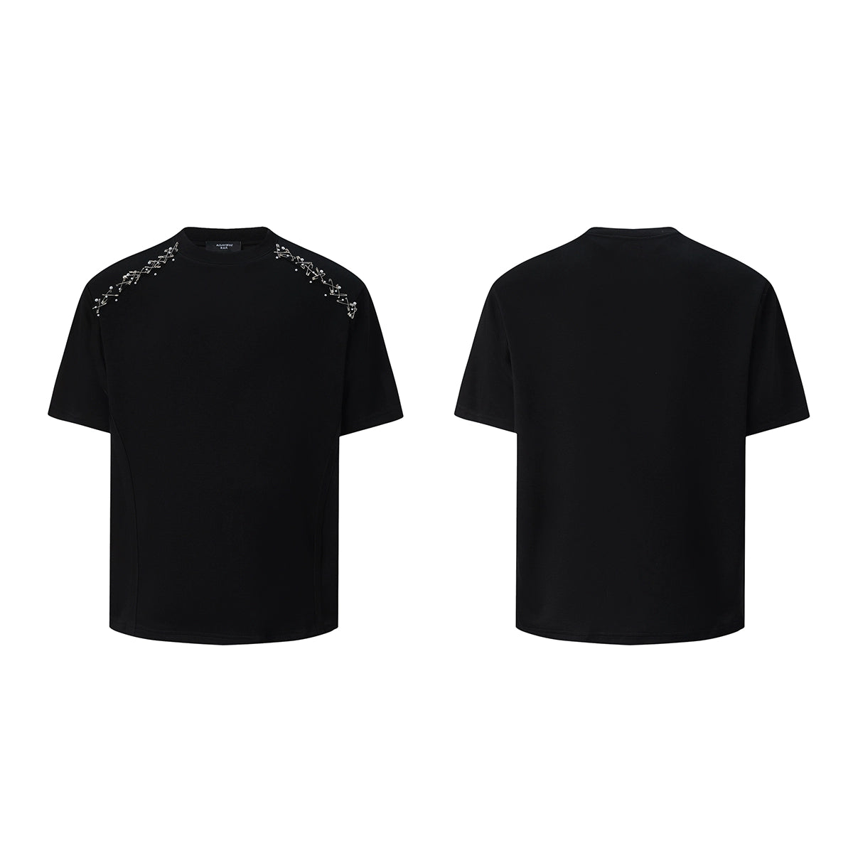 Metal Pin Shoulder-pad Oversize Short Sleeve T-Shirt WN20356