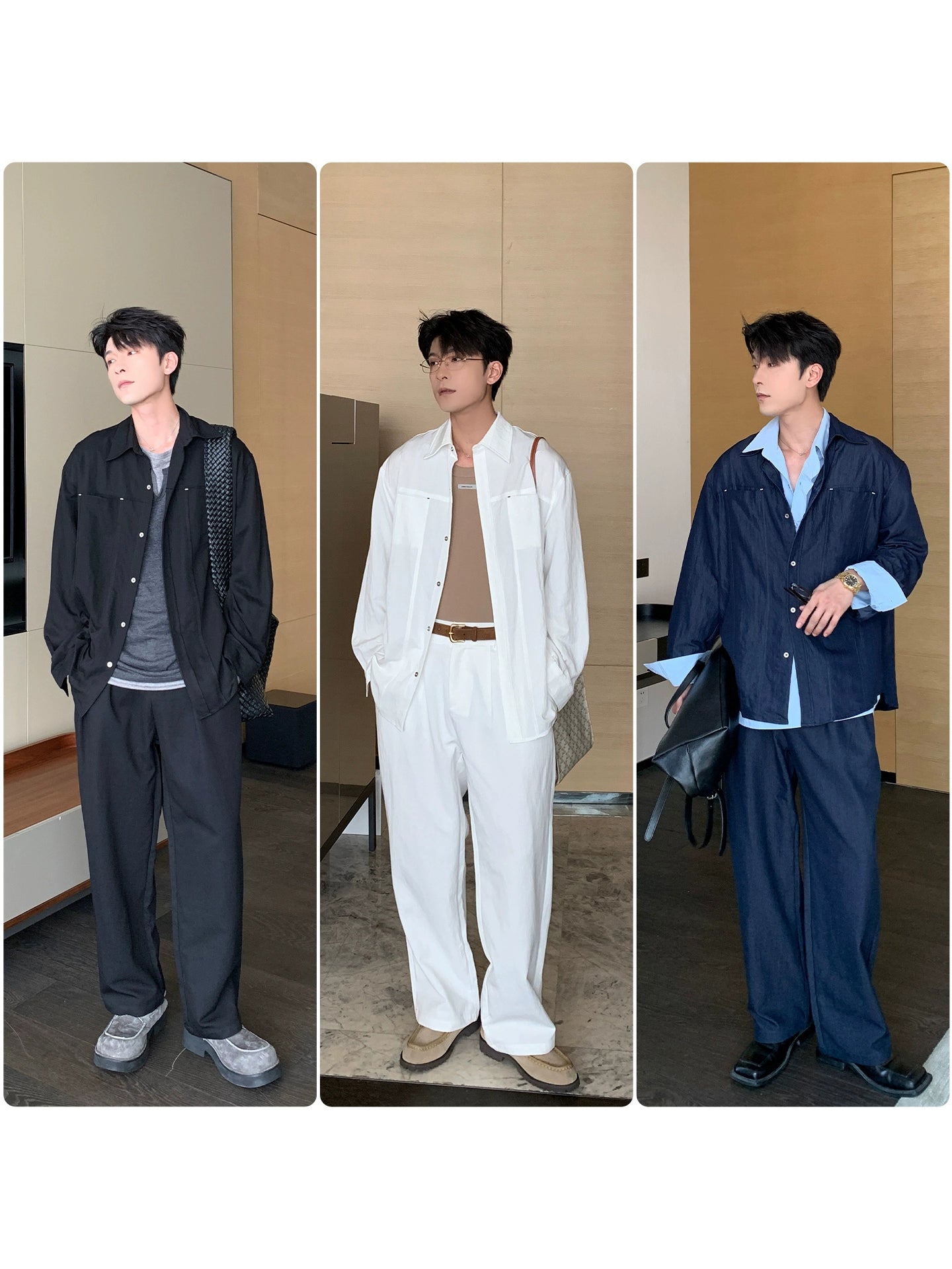 Plain Long Sleeve Shirt & Straight Pants Setup WN20483