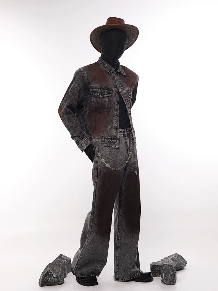 Pleats Gradient Denim Jacket & Gradient Flare Denim Jeans Setup WN18597