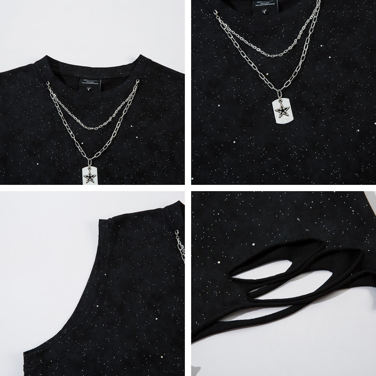 Starry Chain Damage Sleeveless T-Shirt WN16546