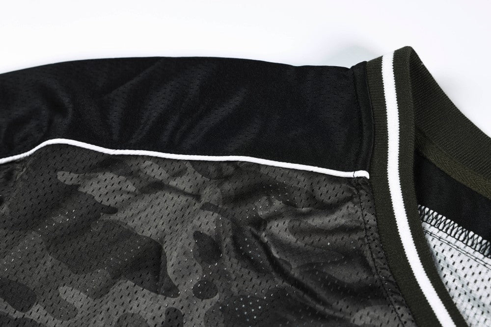 Camouflage Letter Badge Embroidery Contrast Patchwork Oversize Short Sleeve T-Shirt WN27902