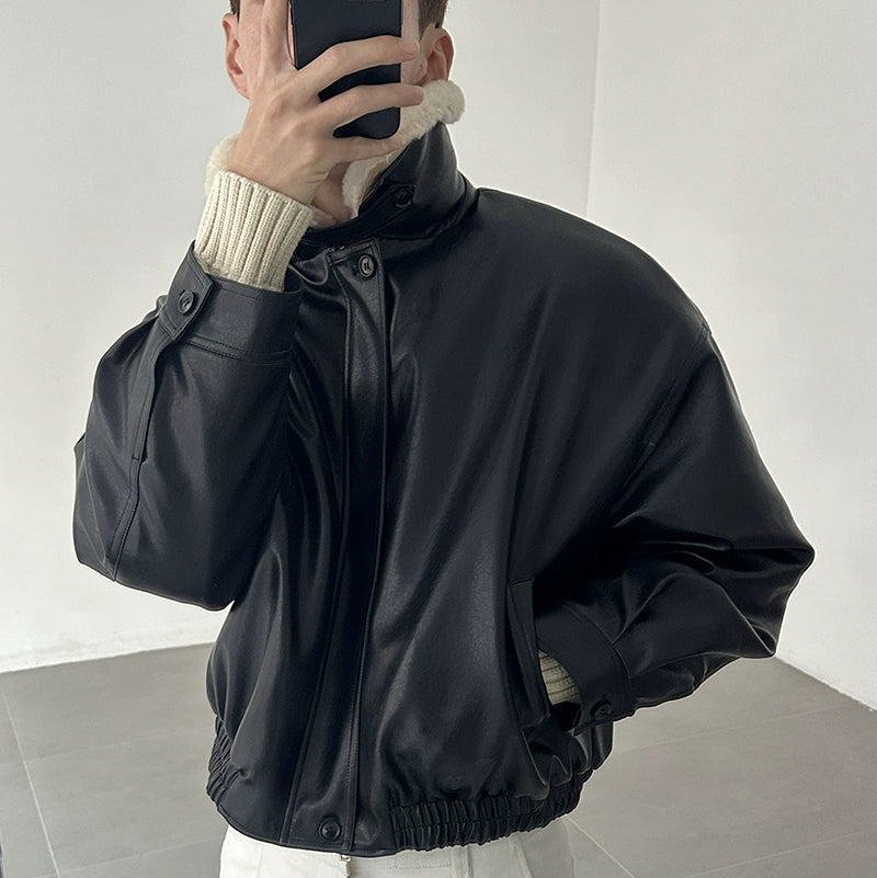 Detachable Fake Fur Collar Thick PU Leather Puffer Jacket WN21675