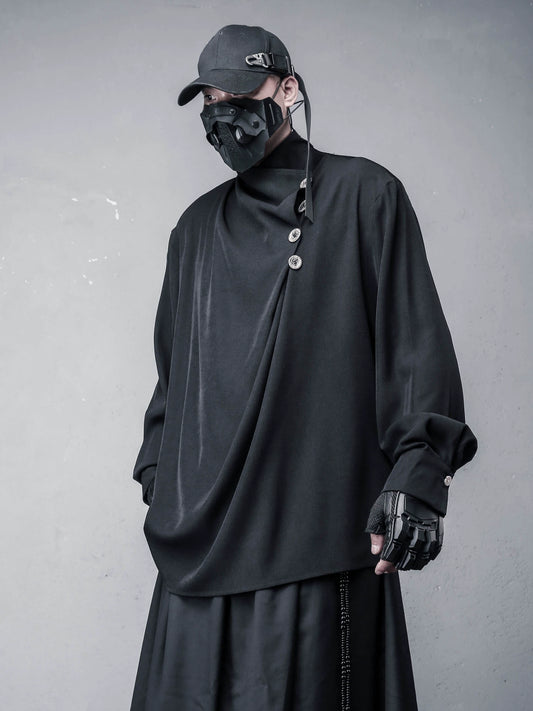 Draped High-Neck Long Sleeve T-shirt WN22456