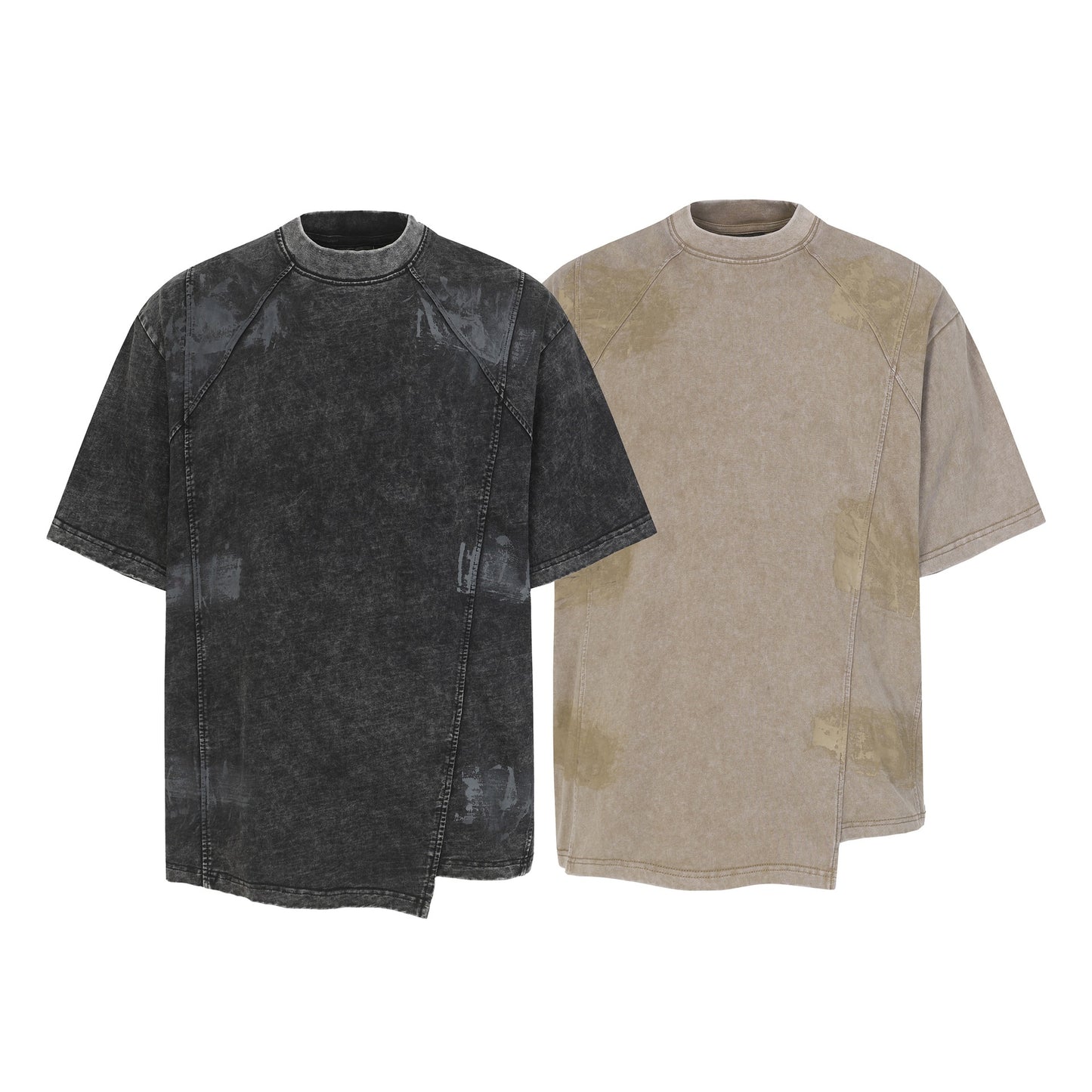 Washed Asymmetrical Panel Short Sleeve T-Shirt WN26953