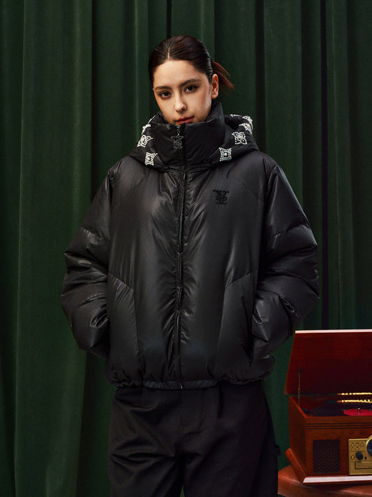 Detachable Hood Beaded White Duck Down Jacket WN23199