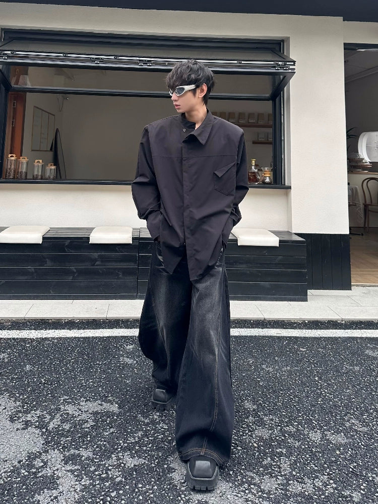 Draped Curved Cut Wide Leg Denim Jeans WN16773