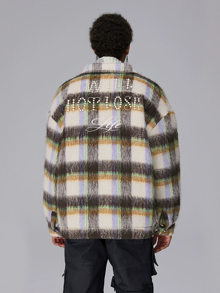 Bead Embroidery Plaid Quilted Puffer Jacket WN17986