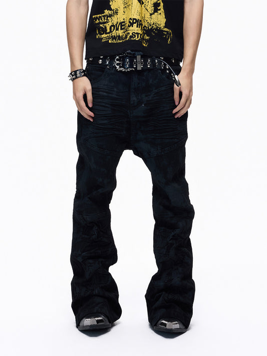 Deconstructed Whisker Pleats Coating Denim Jeans WN27347