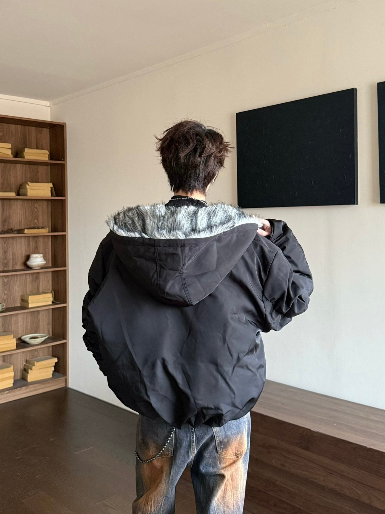 Hooded Fake Fur Collar Oversize Puffer Jacket WN23193