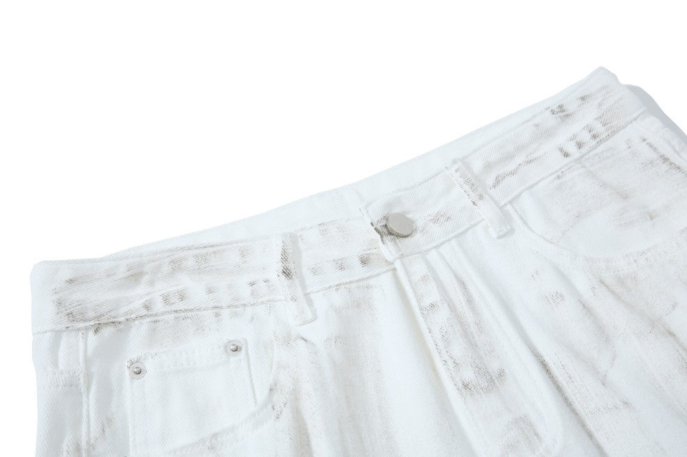 Vertical Brush Ripped Print Wide Leg Denim Jeans WN27851