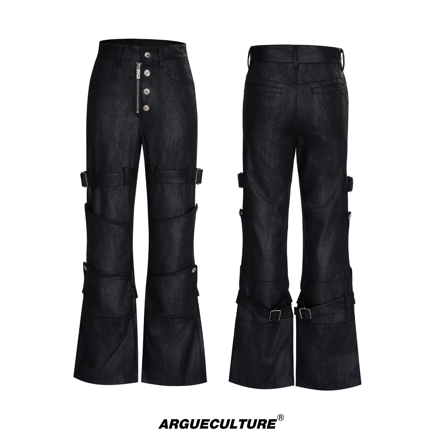 Waxed Damage Metal Button Flare Denim Jeans WN23547