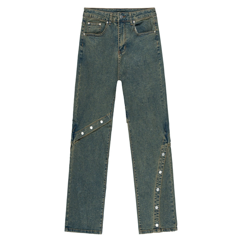 Button Design Wide Leg Denim Jeans WN17563