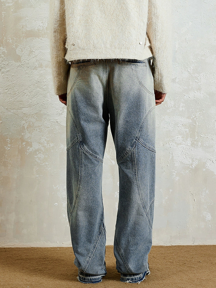 Dirty Wash Patchwork Flare Denim Jeans WN17976