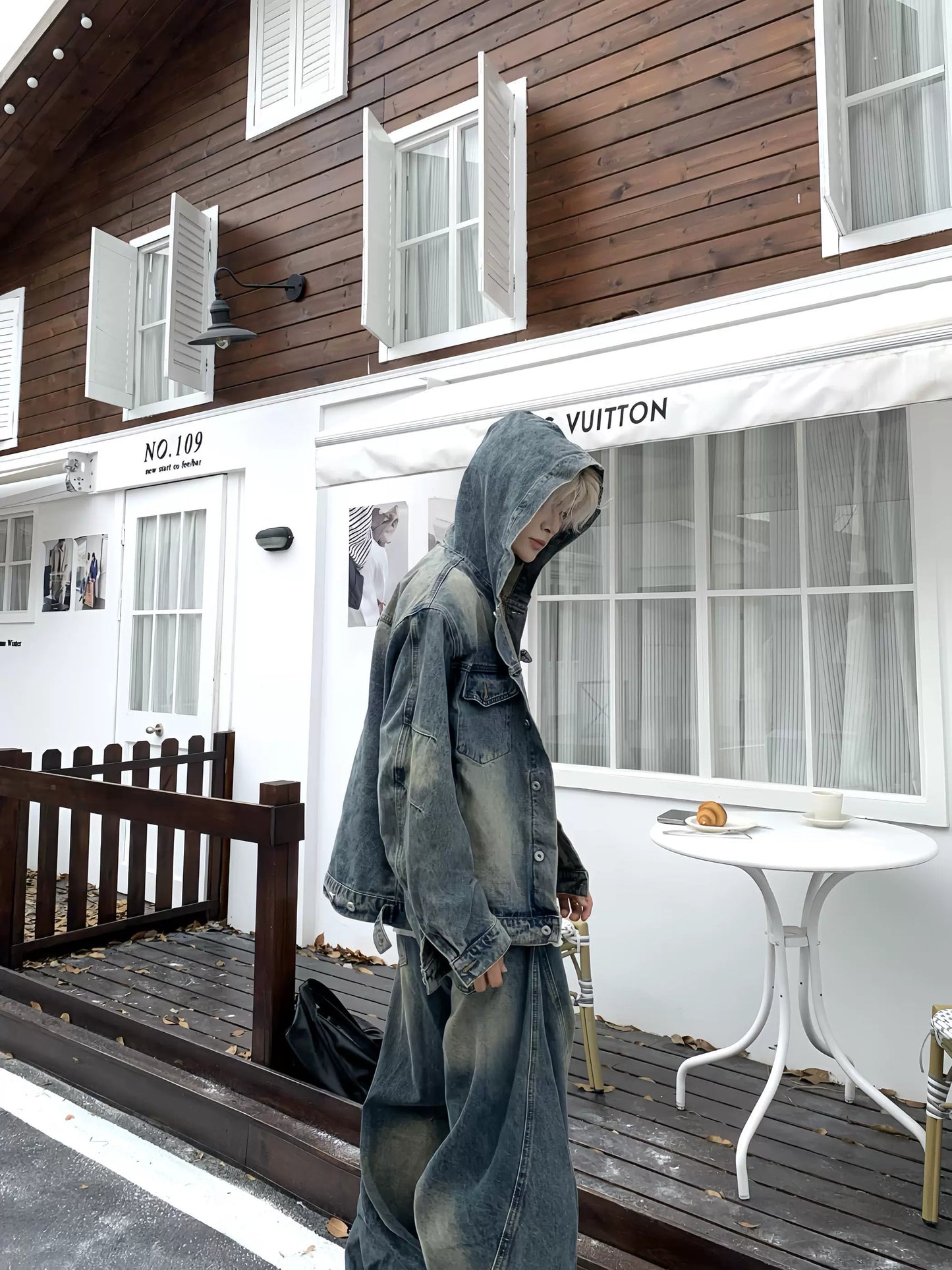 Hooded Denim Jacket & Wide Leg Denim Jeans WN19878