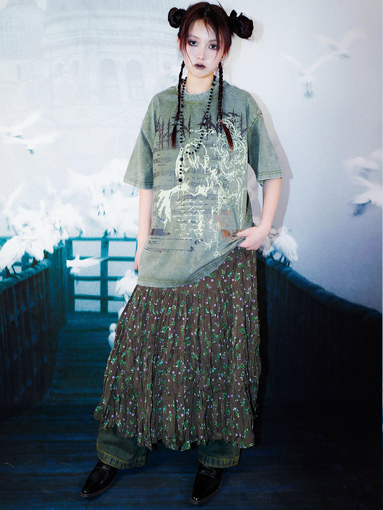 Grunge Washed Oversize Short Sleeve T-Shirt WN15933