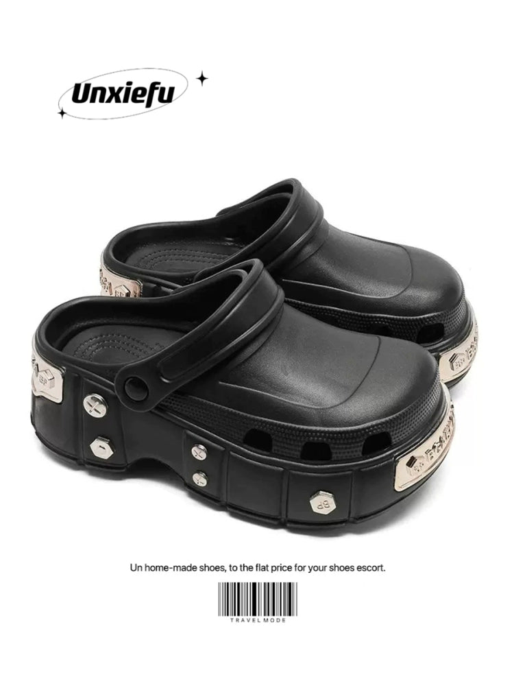 Metal Studded Chunky Sole Clog Sandals WN20793
