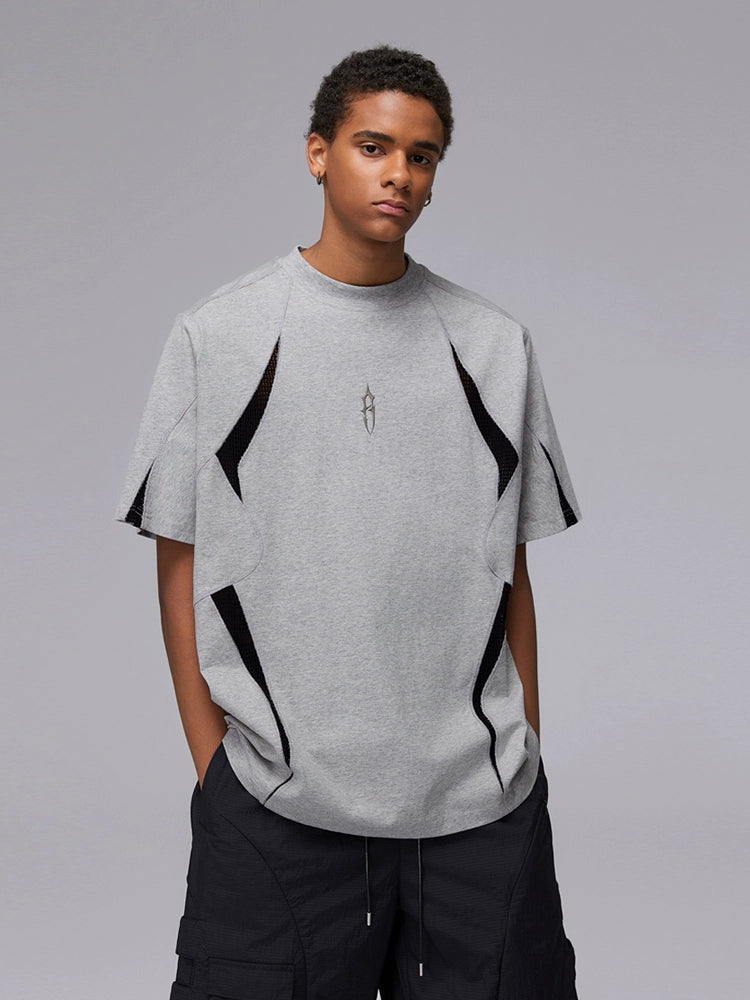Asymmetric Mesh Patchwork Short Sleeve T-Shirt WN17899