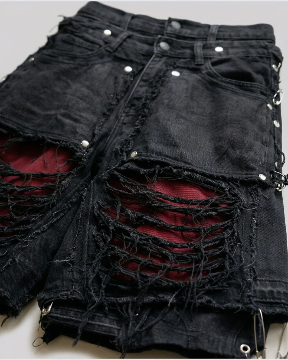 Fake Layered Damage Frayed Wide Leg Denim Half Jeans WN28067