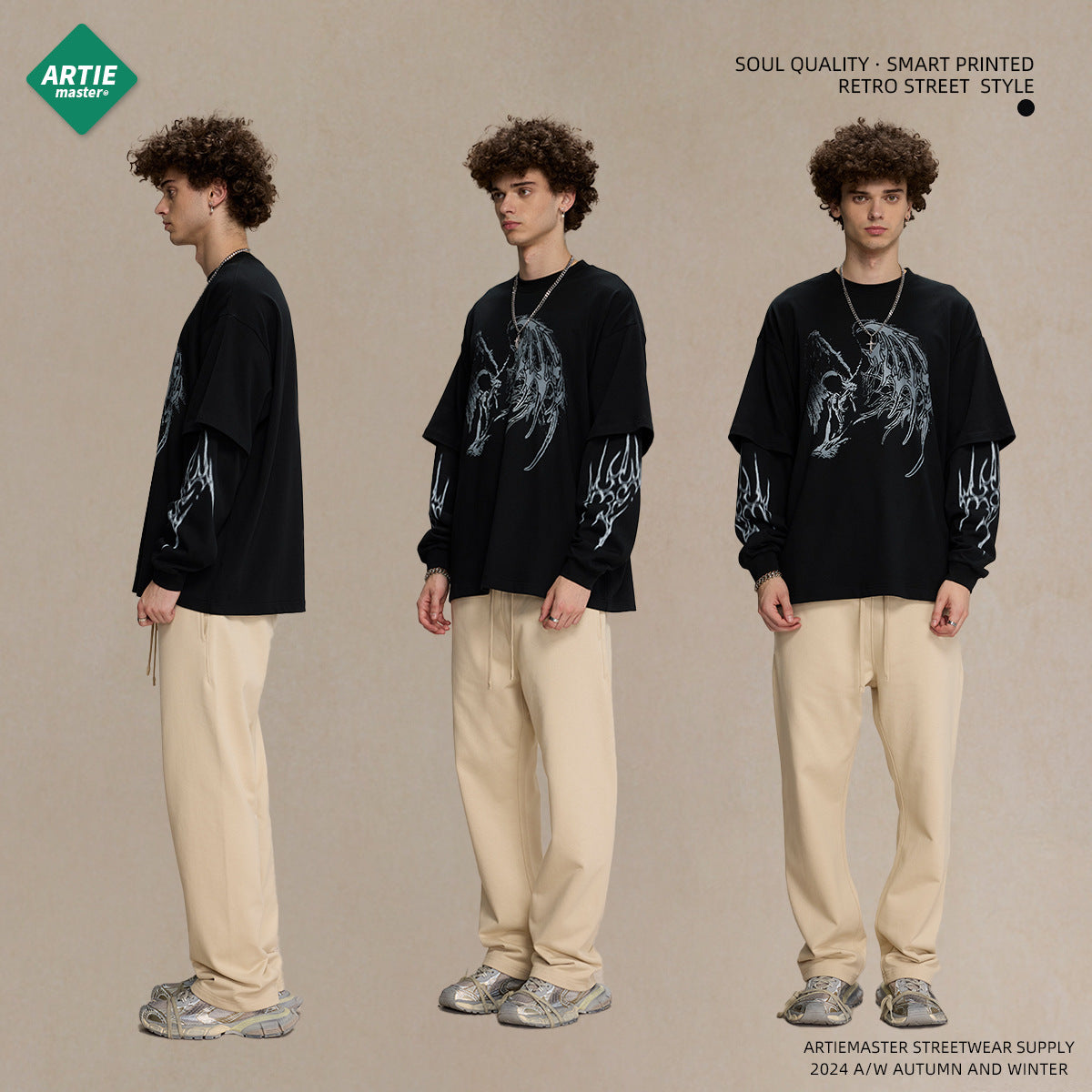 Fake Layered Print Oversize Long Sleeve T-Shirt WN9994
