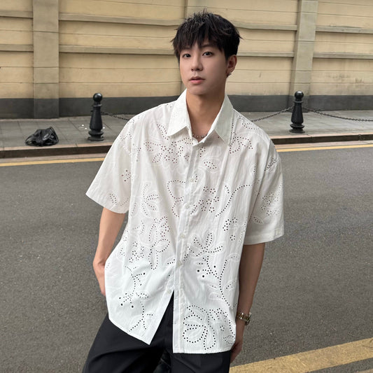 Cutwork Embroidery Short Sleeve Shirt WN25293