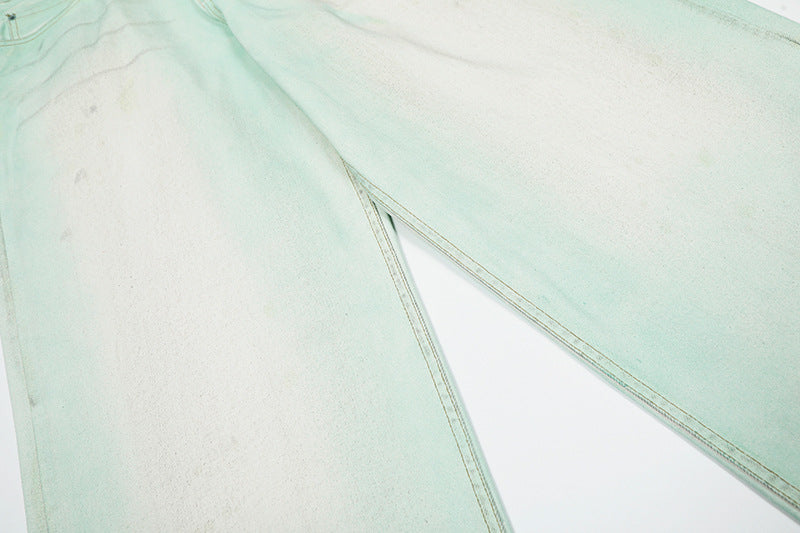 Mud Dye Paint Wide-Leg Straight Denim Jeans WN18538